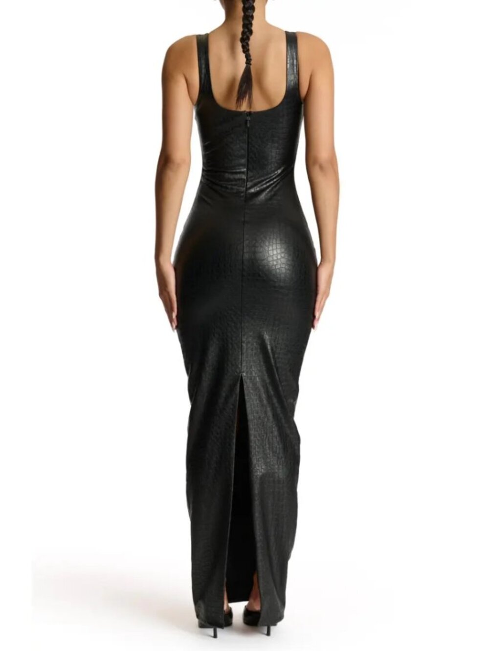 Naked Wardrobe Croc Embossed Faux Leather Body-Con Dress Maxi Stretch Sz S NWOT - Picture 2 of 14